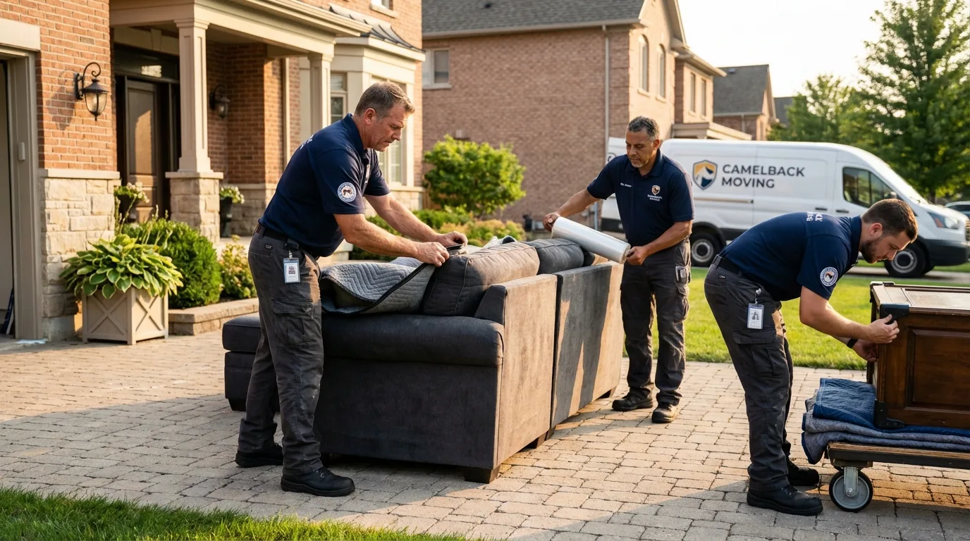 Large estate moving crew wrapping furniture in East Islip, NY