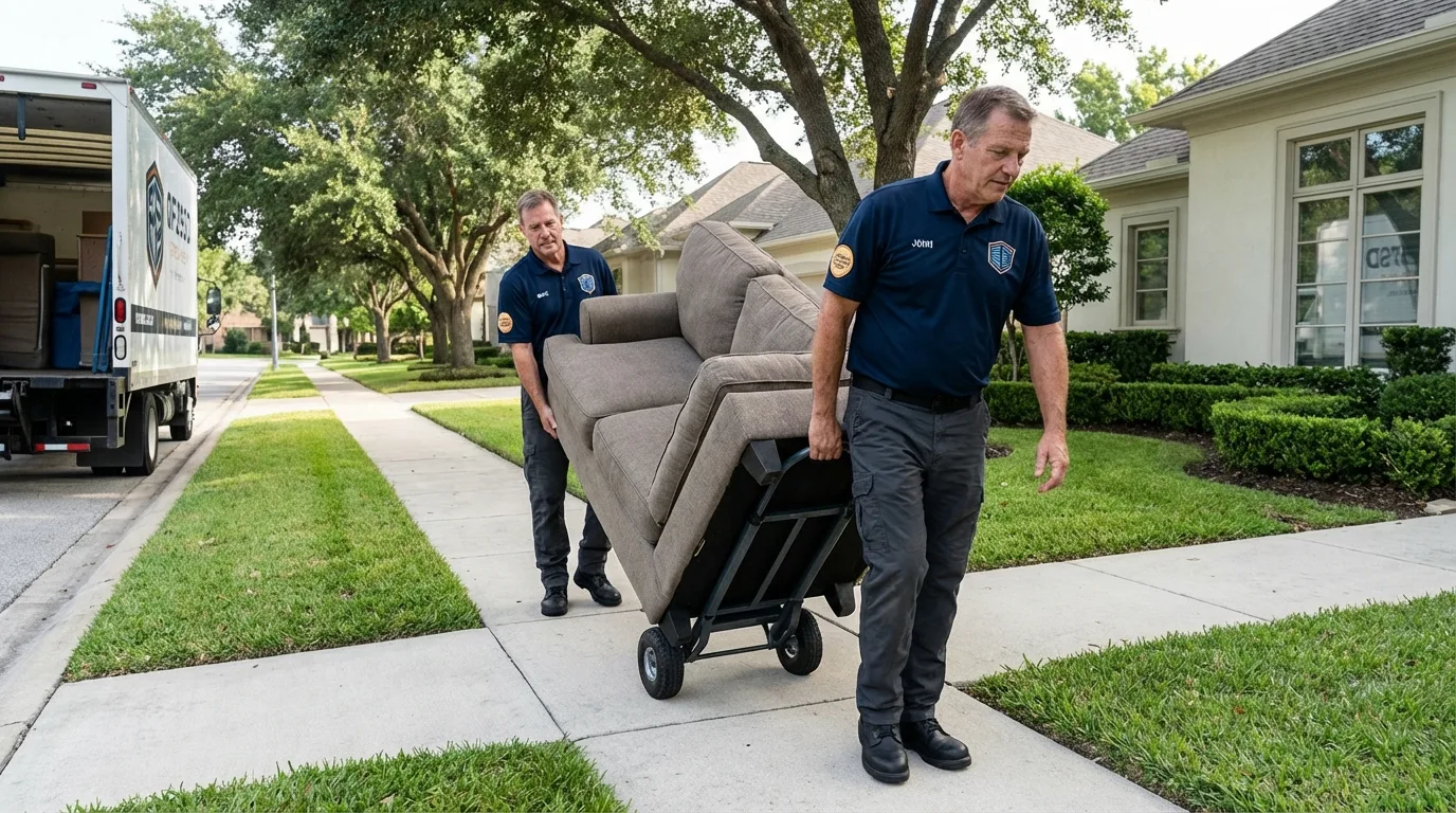 Local residential moving crew loading furniture in East Islip, NY