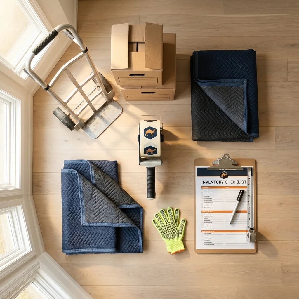 Professional moving supplies and packing materials layout for East Islip residential relocations